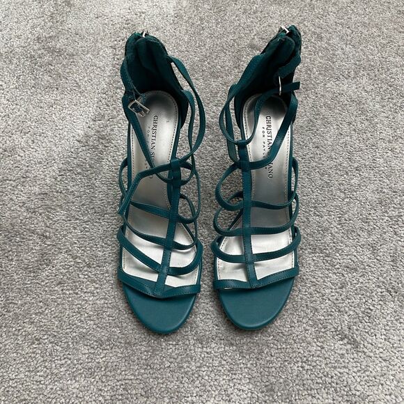 Christian Siriano High Heels Strappy Sandals Womens 8.5 Blue Snakeskin Leather - Picture 1 of 15